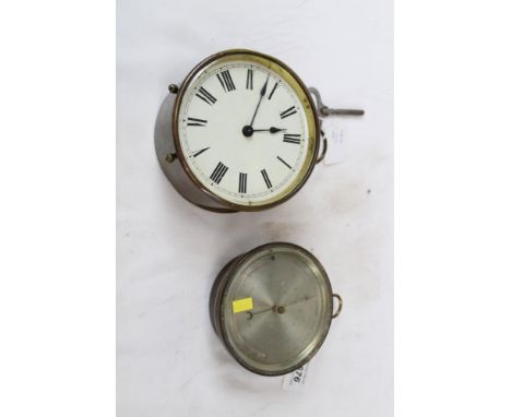 Early 20th century aneroid barometer with silvered dial and separate thermometer, signed - E. J. Dent, Paris, in a gilt metal
