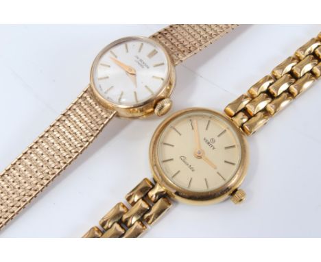 Ladies' gold (9ct) J. W. Benson wristwatch on gold (9ct) bracelet, in original box, together with a gold plated wristwatch CO