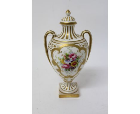 Good quality Royal Worcester two-handled vase and cover with gilt decoration and floral reserves, 25.5cm high CONDITION REPOR