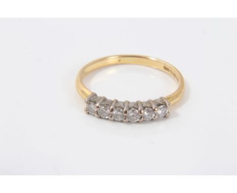 Gold (18ct) diamond six-stone half eternity ring with diamonds estimated to weigh 0.30 carats in total.  Ring size K CONDITIO
