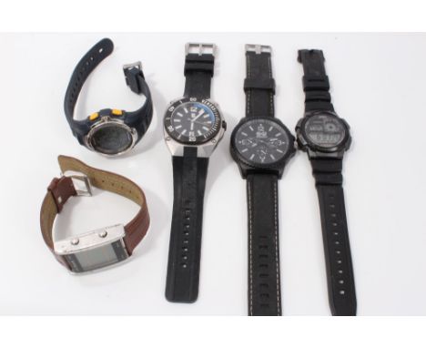 Five various wristwatches - including Marathon sports watch, Casio, Crosshatch, etc