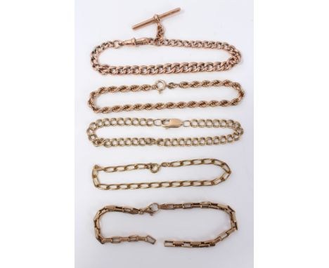 Rose gold (9ct) Albert chain bracelet, together with four other gold / yellow metal bracelets CONDITION REPORT Four gold (9ct
