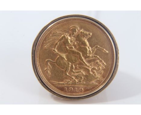 Edward VII gold full sovereign, in gold (9ct) ring mount CONDITION REPORT 14g total weight