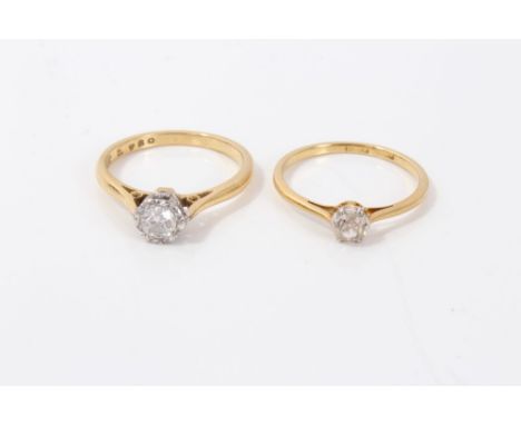 Gold (18ct) diamond single stone ring in platinum illusion setting, size N, together with one other gold (18ct) old cut diamo