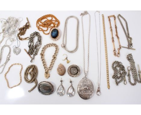 Group of jewellery - including gold (9ct) ruby and diamond bracelet, various silver jewellery, Victorian locket, brooches, si