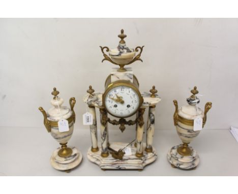 Late 19th / early 20th century Portico mantel clock garniture - comprising clock with French eight day movement and outside c