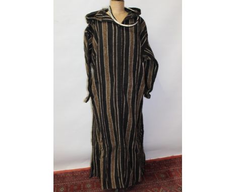 Vintage North African Djellaba - black and brown stripes, with headband and cotton trousers
