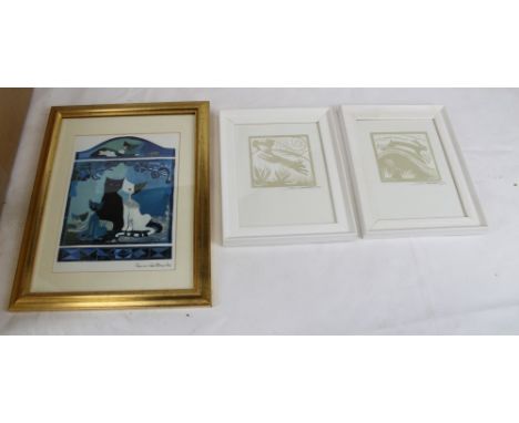 Rosina Wachtmeister - cat artist, collection of signed prints, ceramic plates, cats, plaque, etc, plus other prints (qty)