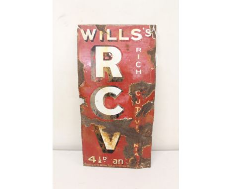 Enamel advertising sign 'Wills's RCV Rich Cut Virginia 4½d an ounce', 51cm overall height
