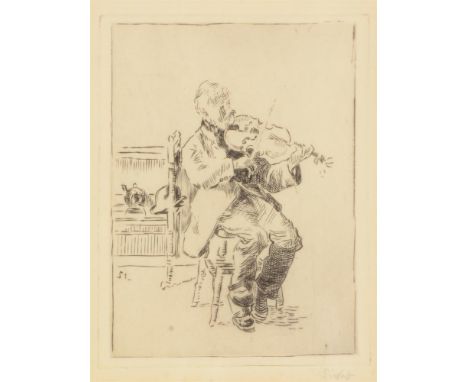 
	
		WALTER SICKERT (BRITISH 1860-1942)
		THE OLD FIDDLER (SMALL PLATE) (BROMBERG 187)
		Etching with drypoint, c. 1919, the 