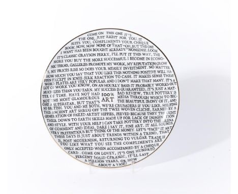 
	
		λ&nbsp;GRAYSON PERRY (BRITISH B. 1960)
		100% ART
		China plate, 2020, with artist's seal printed to base, produced for 