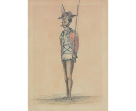 
	
		HUBERT CORNISH (BRITISH 1757-1832)
		INDIAN SOLDIER
		Pencil and watercolour
		22 x 15.5cm (8½ x 6 in.)
		
		Provenance: