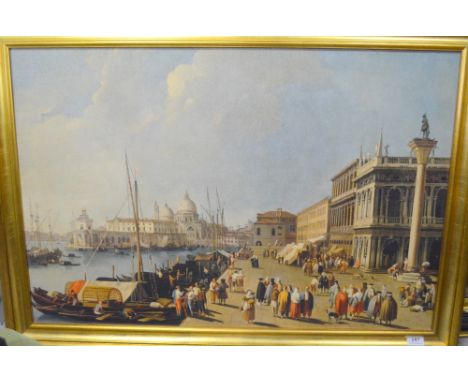After Canaletto, oleograph and another in a black and gilt frame. 