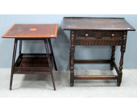 Oak side table and mahogany lamp table 