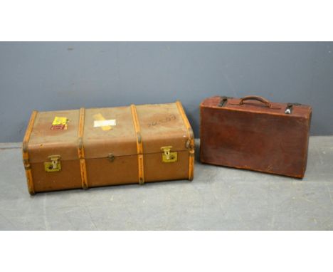 Leather suite case, a trunk and a mirror 