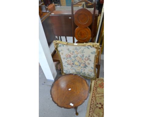 Mahogany Sutherland table, tapestry fires creen, mahogany coffee table, coffee table  & cake stand