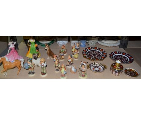 Goebel porcelain figures, Beswick cat, horse, Royal Crown Derby vase, plates, dishes,  Royal Doulton figure and kitten, toget