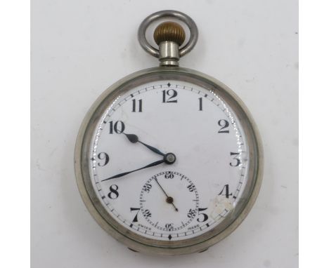 Steel cased Swiss-made pocket watch, with crows foot to backplate, working at lotting, UK P&amp;P Group 1 (£16+VAT for the fi