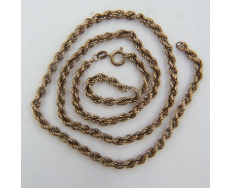9ct gold rope-link neck chain, broken, 6.9g. UK P&amp;P Group 0 (£6+VAT for the first lot and £1+VAT for subsequent lots) 