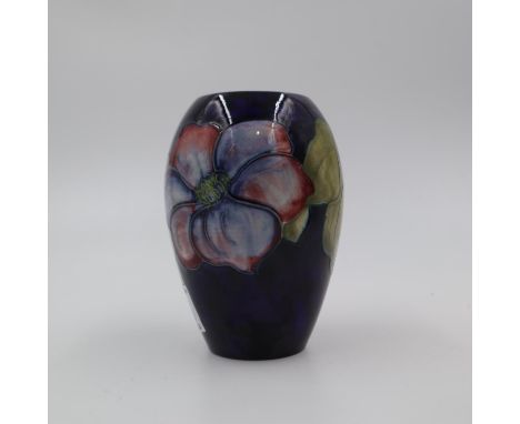 Moorcroft vase in the Anemone pattern on cobalt blue ground, H: 12.5cm. UK P&amp;P Group 2 (£20+VAT for the first lot and £4+