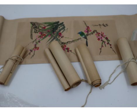 Five hand painted Chinese watercolour scrolls. UK P&P Group 1 (£16+VAT for the first lot and £2+VAT for subsequent lots) 