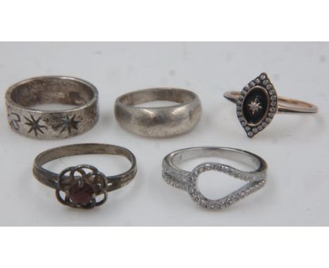 Five 925 silver rings, some stone set. UK P&amp;P Group 0 (£6+VAT for the first lot and £1+VAT for subsequent lots) 