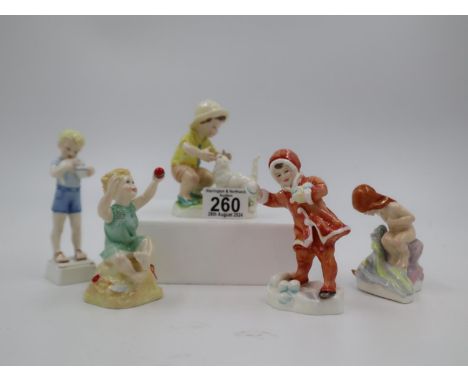 Group of five Royal Worcester figurines to include Christopher, Little Mermaid, Sunshine Days, Snowball and Old Friends. UK P
