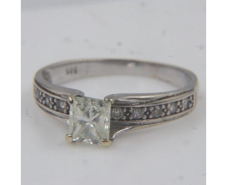 14ct white gold diamond set solitaire ring with diamond-set shoulders, 0.7cts, size M, 2.2g. UK P&amp;P Group 0 (£6+VAT for t