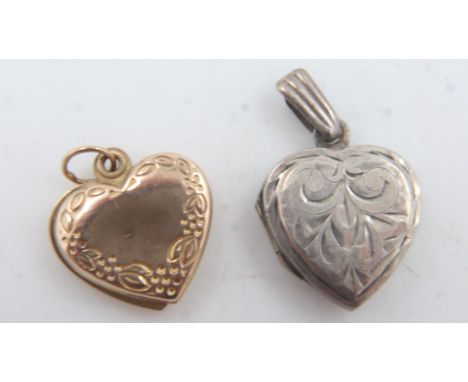 Small 9ct gold locket, 0.9g, and a silver example. UK P&amp;P Group 0 (£6+VAT for the first lot and £1+VAT for subsequent lot