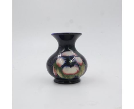 Moorcroft vase in the Pansy pattern on cobalt blue ground, H: 9cm. UK P&amp;P Group 1 (£16+VAT for the first lot and £2+VAT f