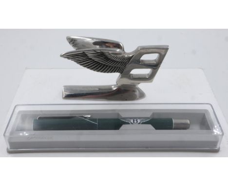 Bentley car hood ornament and a boxed Parker Bentley branded pen. UK P&amp;P Group 0 (£6+VAT for the first lot and £1+VAT for