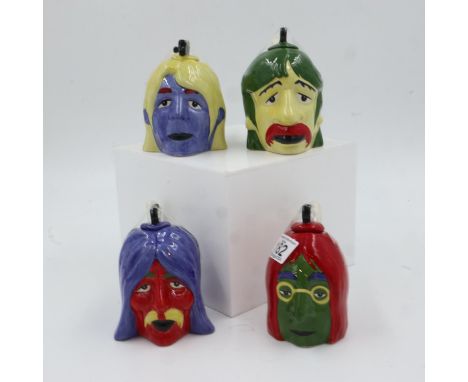 Lorna Bailey: set of four Beatles head teapots, no cracks or chips, H: 13 cm. UK P&amp;P Group 3 (£30+VAT for the first lot a
