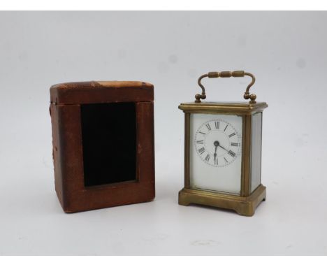 Cased brass carriage clock with key. UK P&amp;P Group 2 (£20+VAT for the first lot and £4+VAT for subsequent lots) 