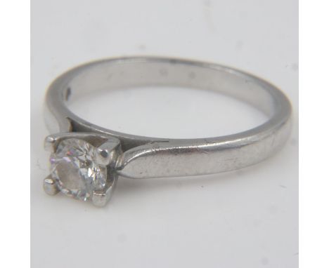 Platinum diamond set solitaire ring, size O/P, 5.4g, 0.45 cts, with certificate. UK P&amp;P Group 0 (£6+VAT for the first lot
