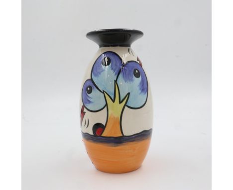 Lorna Bailey lipped vase in the Bursley Way pattern, no cracks or chips, H: 20 cm. UK P&amp;P Group 2 (£20+VAT for the first 