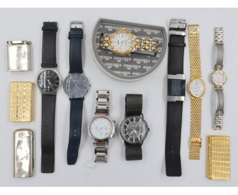 Ten mixed wristwatches including a boxed Ellesse example, Kenneth Cole etc, and four cigarette lighters. UK P&amp;P Group 2 (