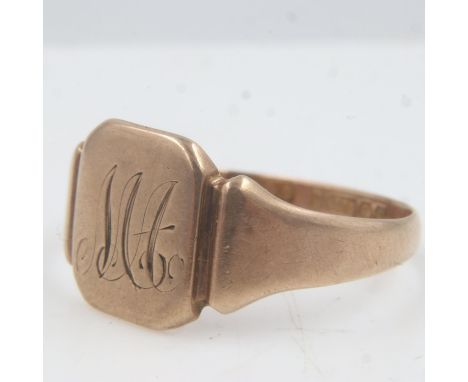 9ct gold signet ring, inscribed, size U, 2.8g. UK P&amp;P Group 0 (£6+VAT for the first lot and £1+VAT for subsequent lots) 