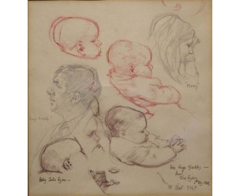 Thomas Ryan, b.1929
PORTRAIT STUDIES
Pencil & crayon,  11" x 10" (28 x 25.5 cm), signed and inscribed and dated 1967.