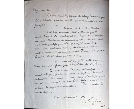 Paul Signac (Paris 1863 - ib., 1935)Autograph letter signed, not dated, by the acclaimed French painter, who, together with G