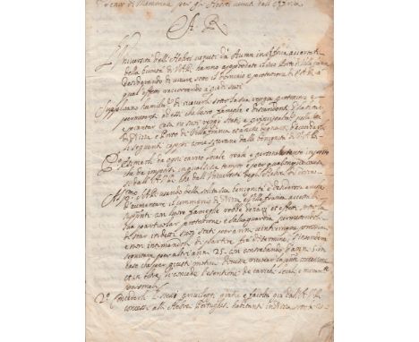 (Jews in Algeria) Memorial of 1669 on the Jews from Africa to NiceImportant manuscript document datable to 1669, which report