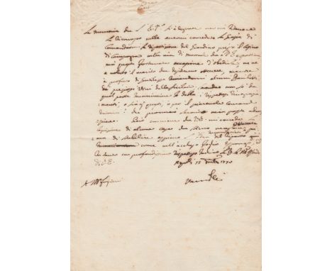 Luigi Vanvitelli (Naples, 1700 - Caserta, 1773)Autograph letter signed, dated Naples September 15, 1770, in which the disting