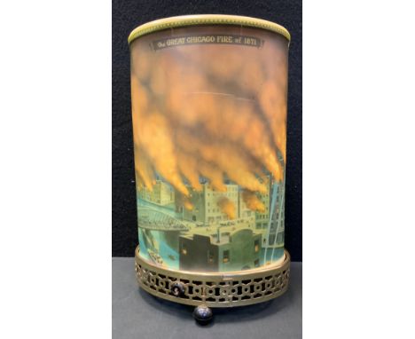 A rare Econolite Corporation motion lamp, c.1959, showing the Great Fire of London 1666 and the great Chicago fire of 1871 