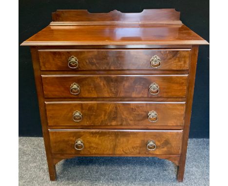 A 20th century walnut chest of drawers, shaped half gallery, rectangular top above four graduated long drawers, square legs. 