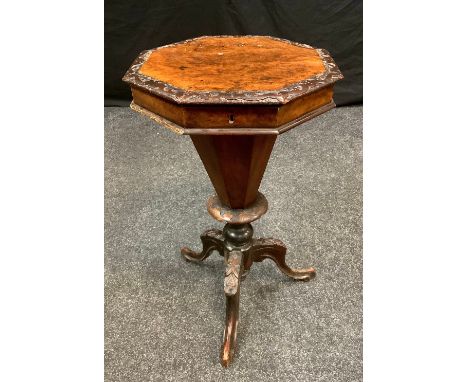 A Victorian hexagonal form tripod sewing machine table, c.1890 
