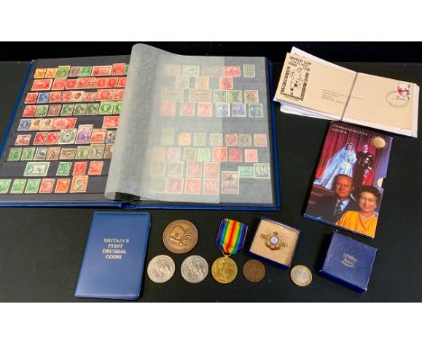 Medals, Coins &amp; Stamps - a World War I civilisation medal to W H Atley, K O Y L I, 67765, £5 coin; others crowns etc;  al