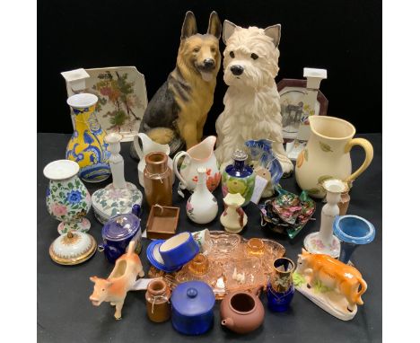 Ceramics &amp; glass - hand painted enamel trinket dishes; Kaiser Birdie pattern vase, a near pair of Bretby dressing table p