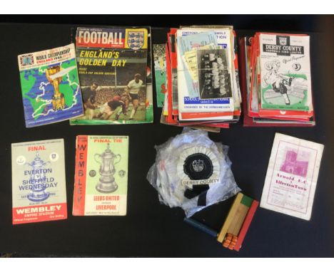 Football interest - 1966 World Cup programme, World Cup Willie badges,  etc;  others Derby County, Blackburn Rovers, Sheffiel