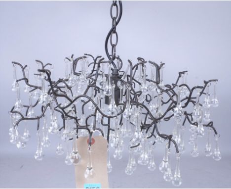 A MODERN BLACK PAINTED METAL AND GLASS DROP DECORATED CEILING LIGHT48cm wide; 15cm high