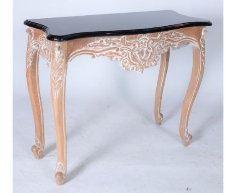 A LOUIS XV STYLE HARDWOOD AND BLACK LACQUERED TOP CONSOLE TABLE90cm wide; 75cm high