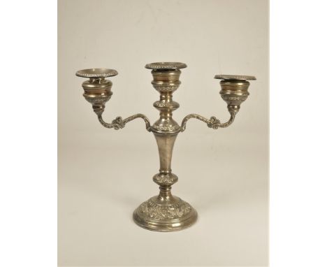 A silver two branch, 3 light candelabra, Birmingham 1979, 24cm, loaded 